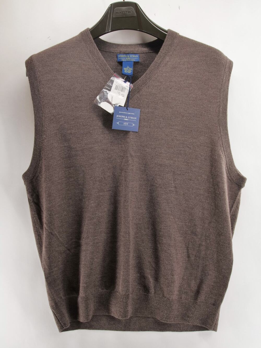 NWT Joseph & Lyman Men's L Taupe Merino Wool V-Neck Sweater Vest Italian Merino